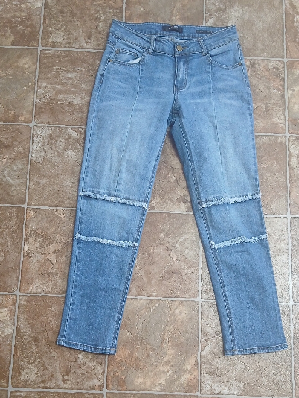 Black Label Light Blue Skinny Jeans with Distressed Knee Panels
